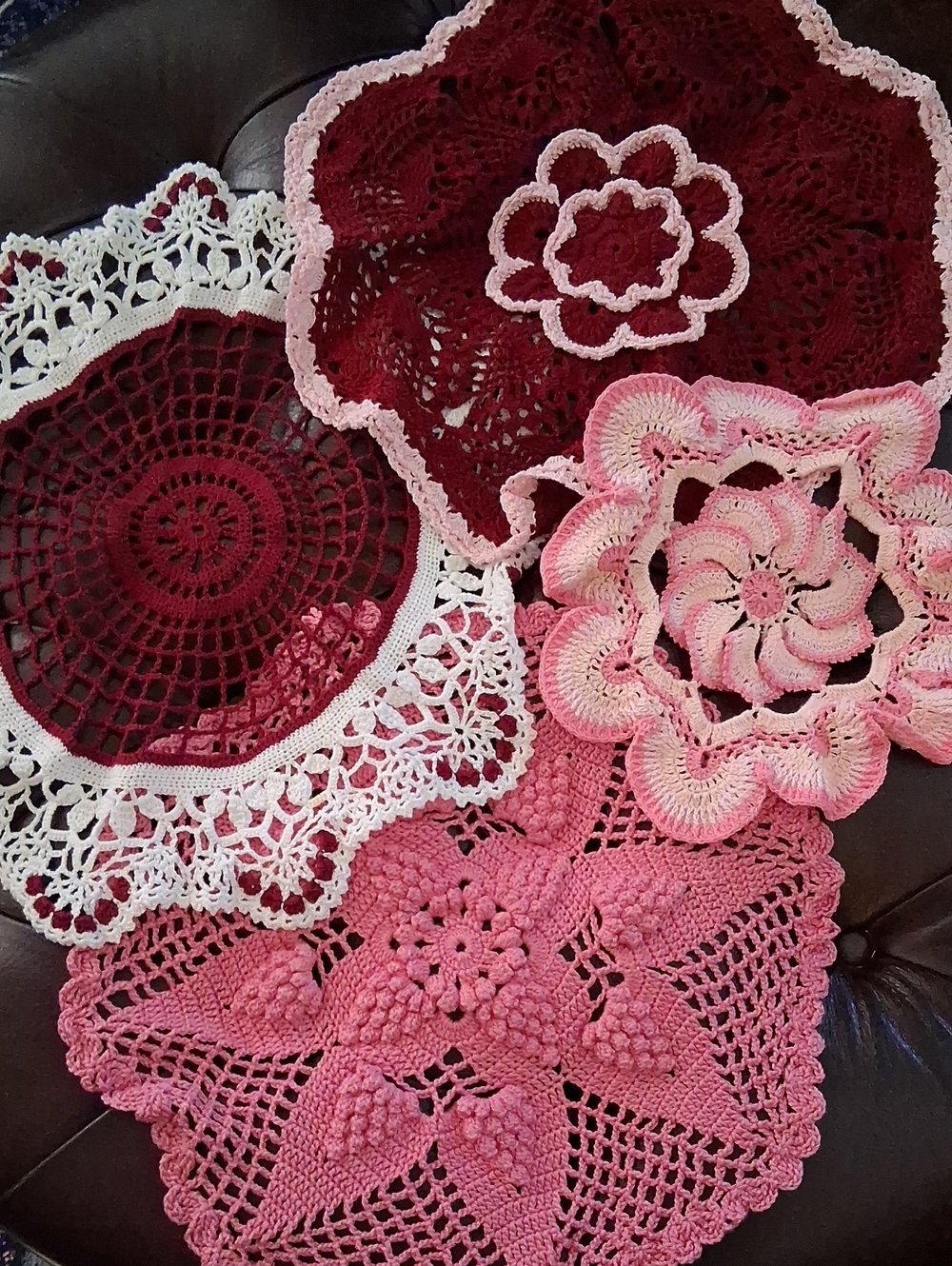 Pink Red White Crochet Doilies